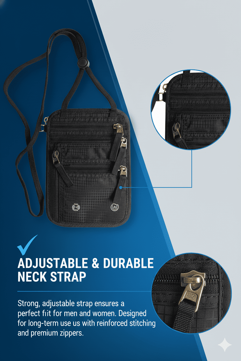 RFID-Blocking Neck Wallet, Slim Lightweight Passport and Card Pouch for Travel - Image 2