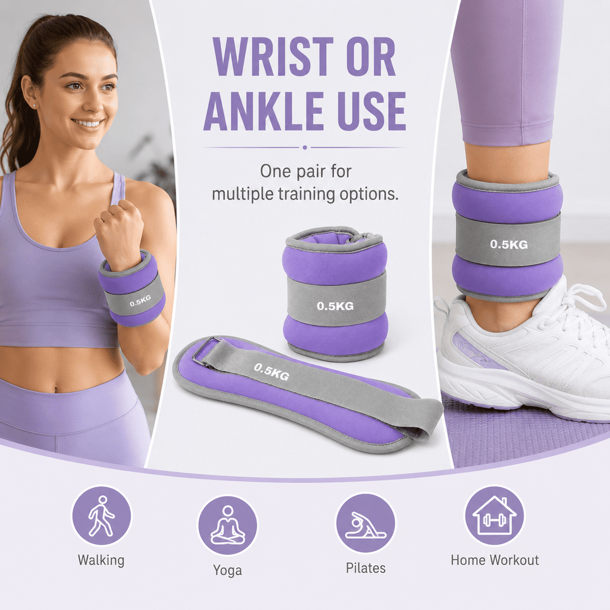 Adjustable Ankle and Wrist Weights, 1 lb Each (2 lb Pair), Purple and Grey - Image 6