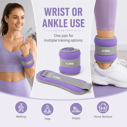 Adjustable Ankle and Wrist Weights, 1 lb Each (2 lb Pair), Purple and Grey - Image 6