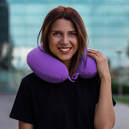 Memory Foam Travel Neck Pillow with Washable Cover and Adjustable Strap, Black - Image 2