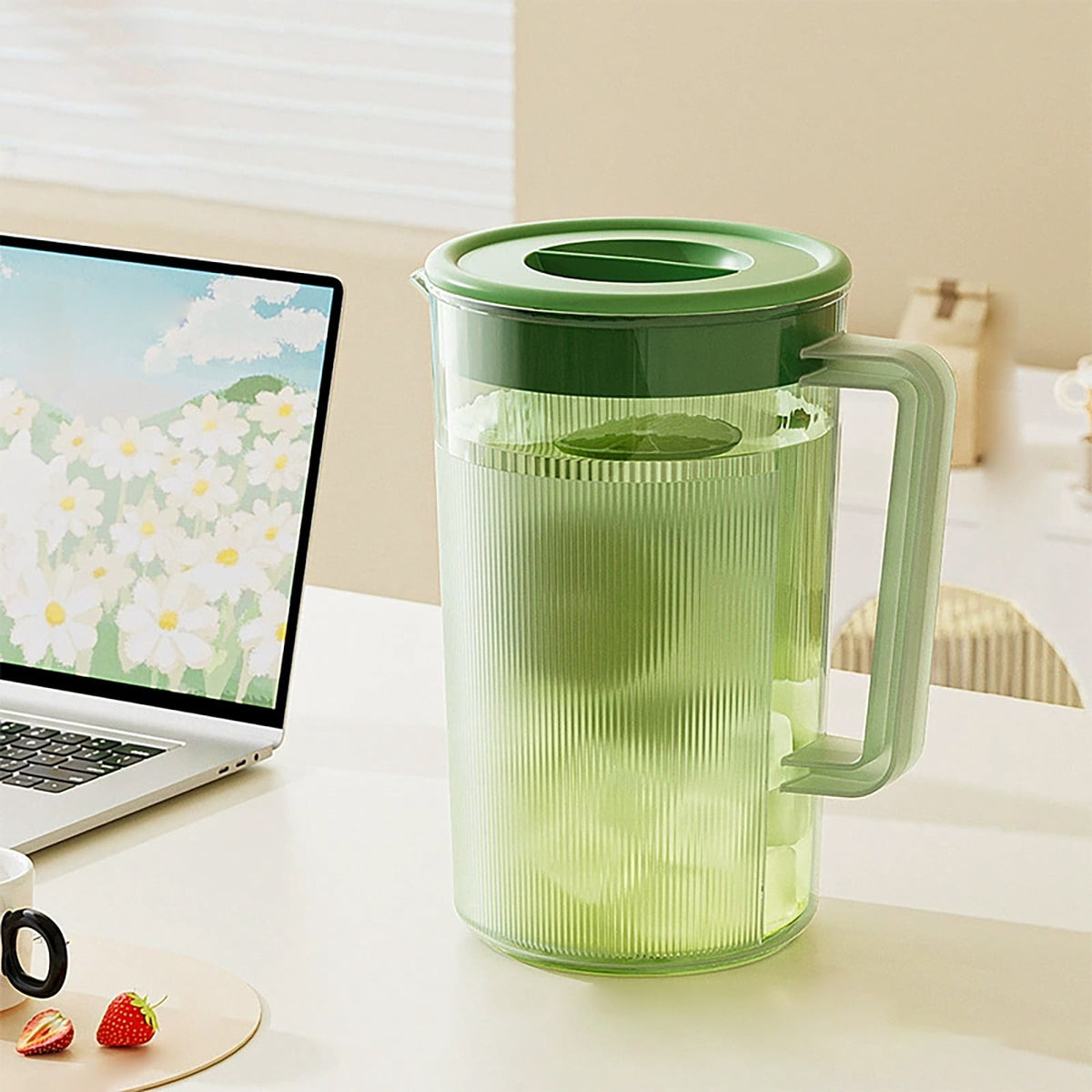Half-Gallon Pitcher with Lid, 1.75 L BPA-Free Plastic Jug, Green - Image 5