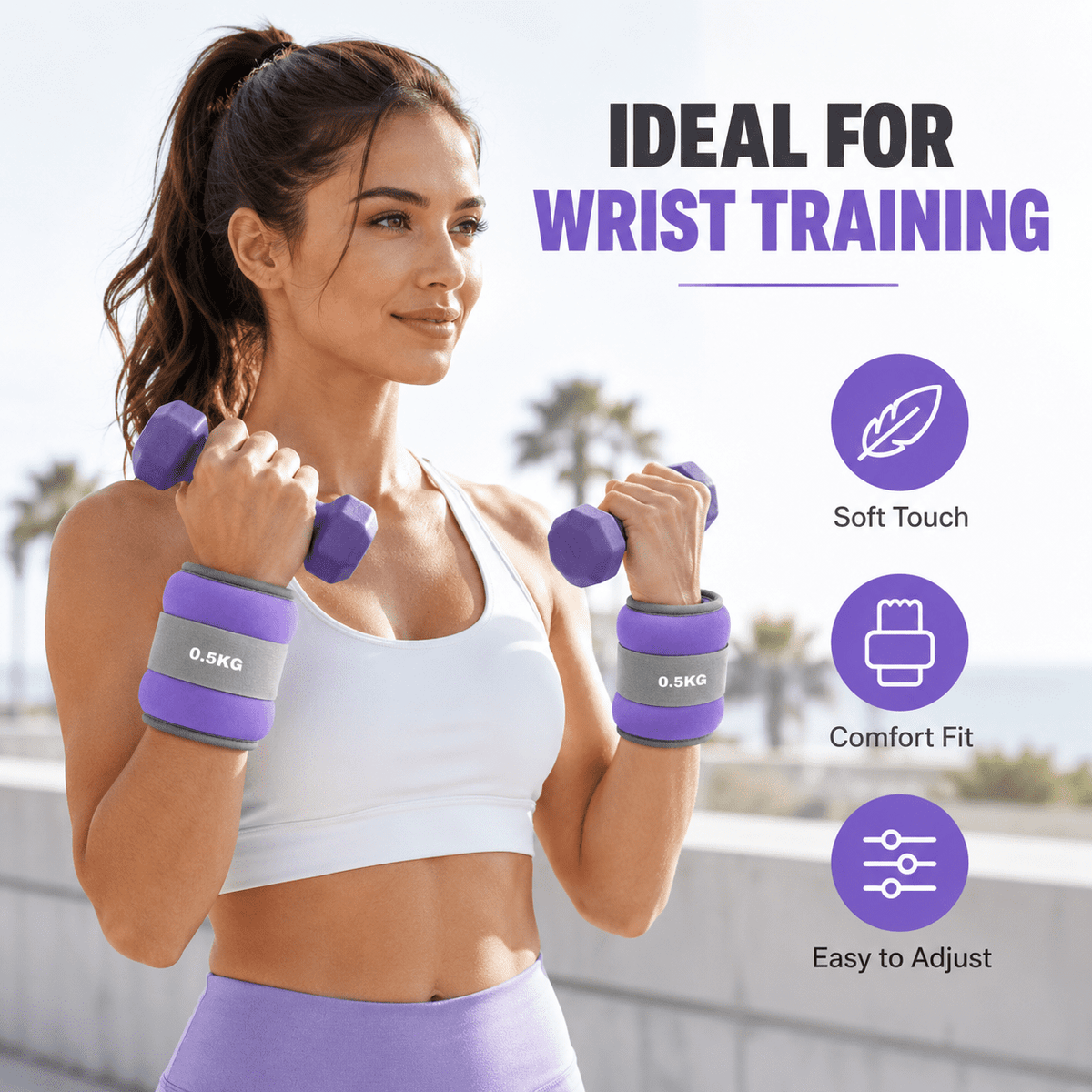 Adjustable Ankle and Wrist Weights, 1 lb Each (2 lb Pair), Purple and Grey - Image 5