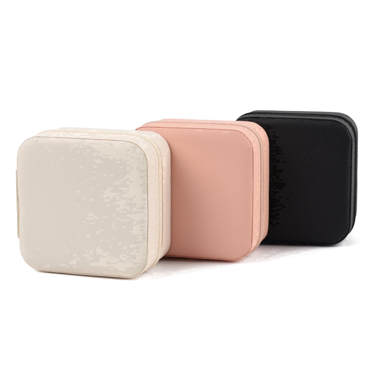 Mini Jewelry Organizer Cases, 3-Pack Travel Boxes in Pink, Black and White