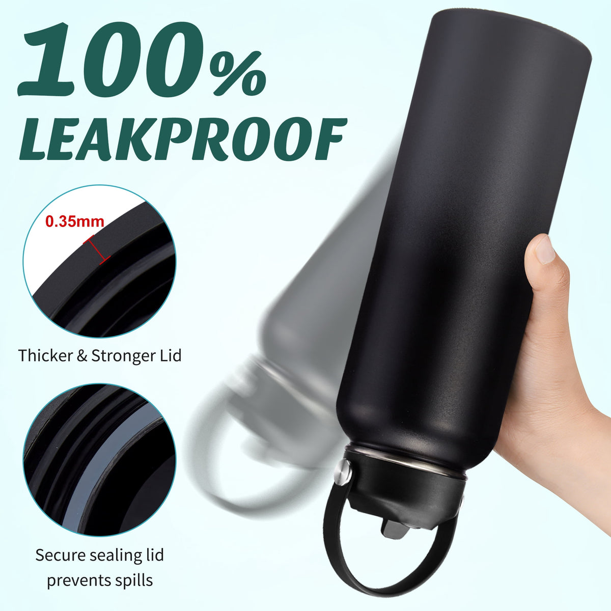 Insulated Water Bottle, 40 oz Stainless Steel with Straw Lid, Spout Lid and Boot - Image 3