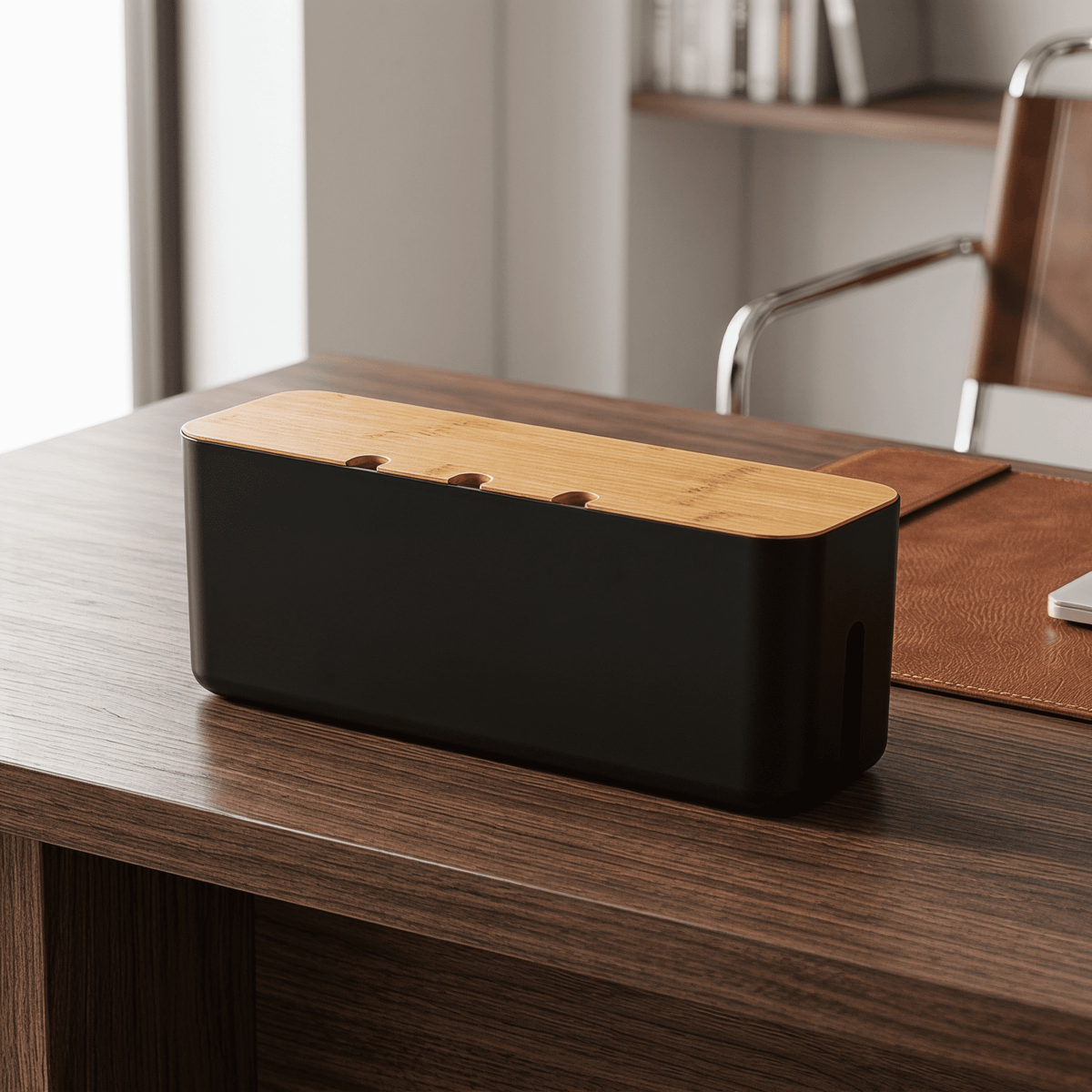 Cable Management Box with Bamboo Wood Lid, Power Strip Cord Organizer - Image 2
