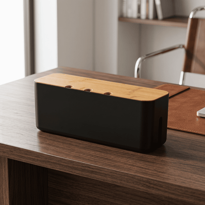 Cable Management Box with Bamboo Wood Lid, Power Strip Cord Organizer - Image 2