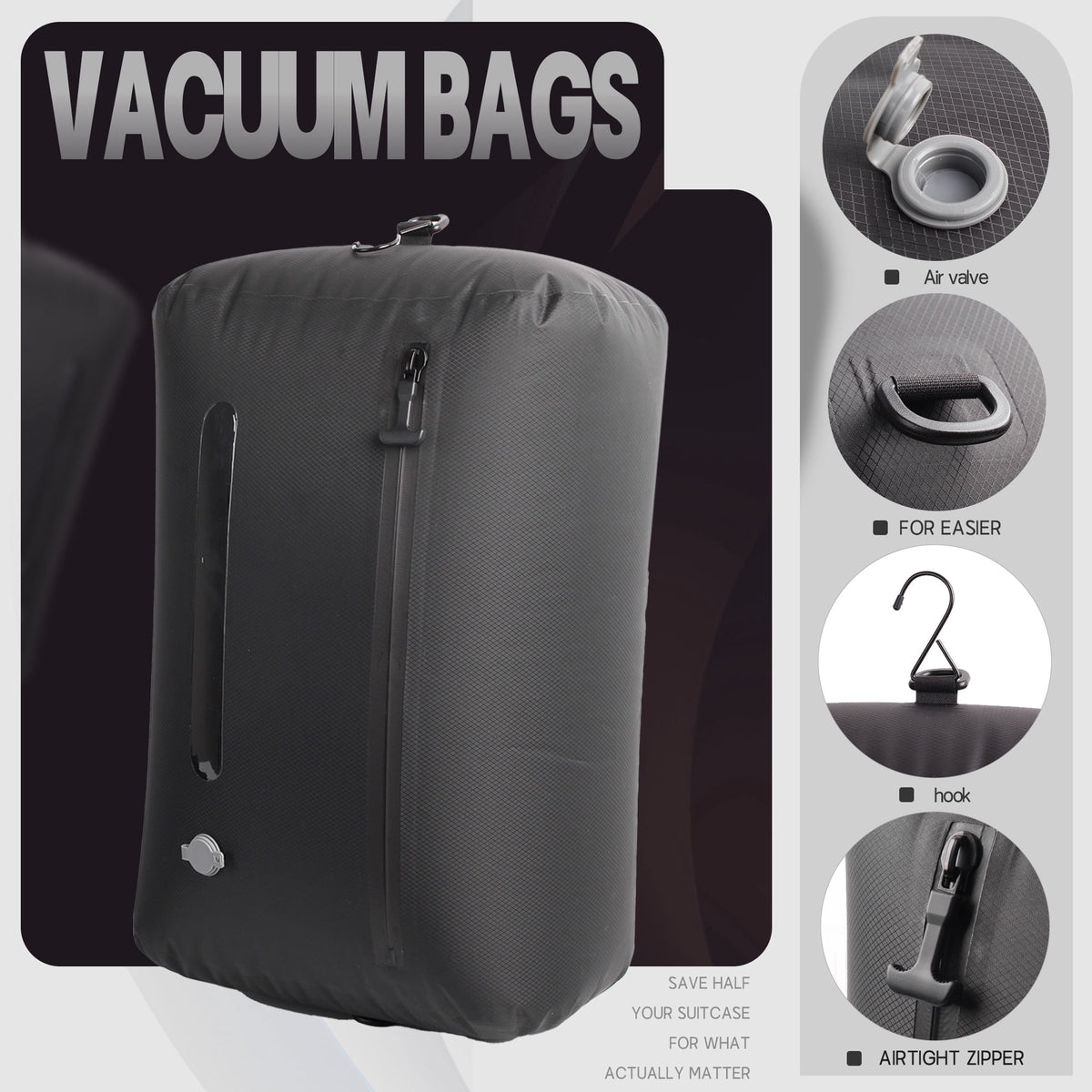 Travel Vacuum Compression Bags with Rechargeable Pump, 2-Pack 39 L Waterproof - Image 3