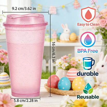 Reusable Glitter Tumblers, 12-Pack 16 oz Plastic Cups with Lids and Straws - Image 6