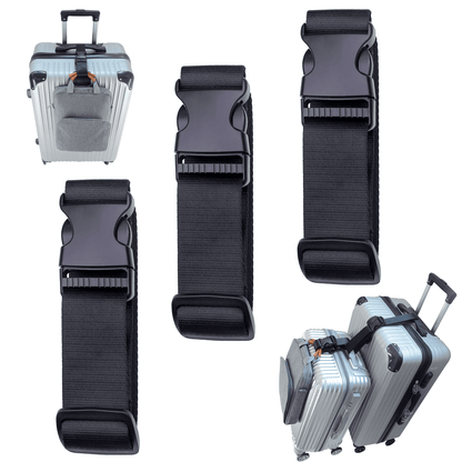 Adjustable Luggage Connector Straps, 3-Pack Heavy-Duty Nylon Suitcase Belts, Black - Image 2