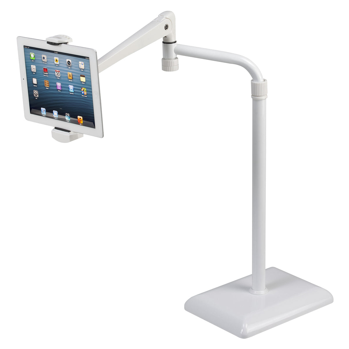 Height-Adjustable Tablet Floor Stand with 360° Gooseneck, White