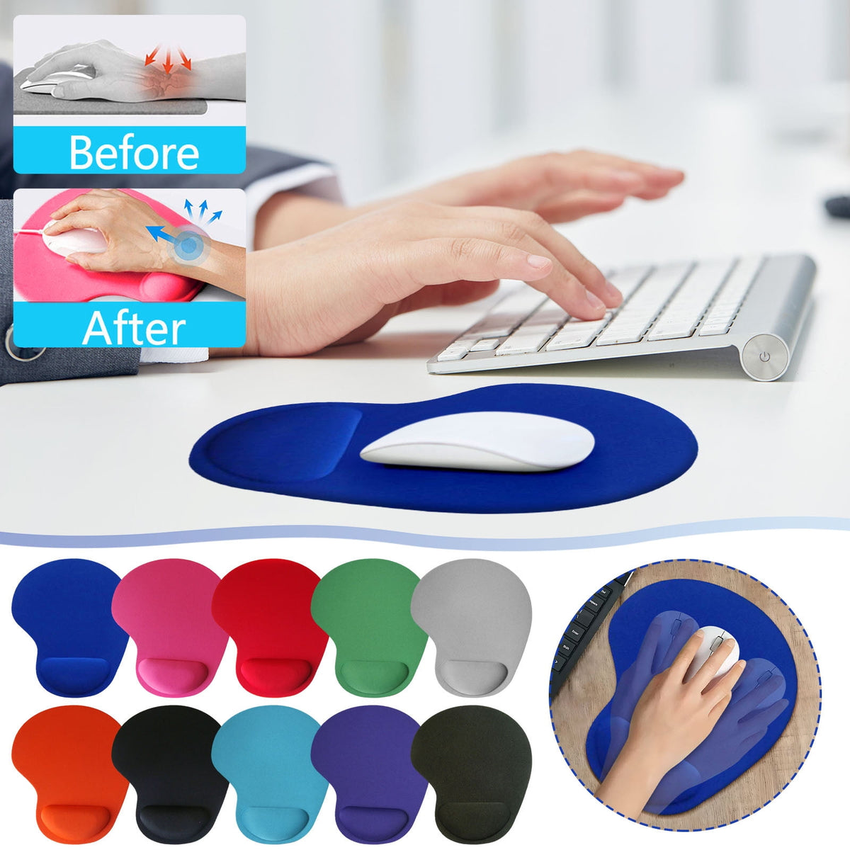 Ergonomic Mouse Pad with Memory Foam Wrist Rest and Non-Slip Base, 240 x 200 mm - Image 6