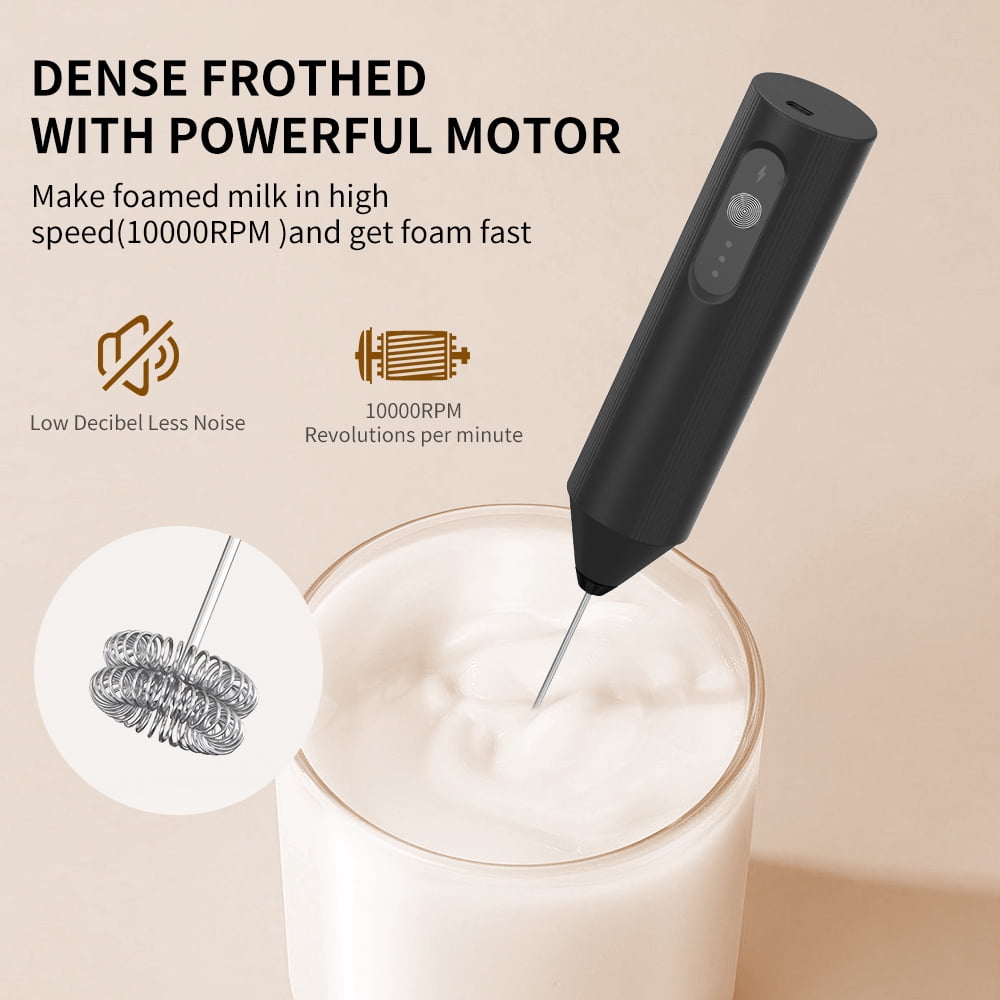 Handheld Milk Frother, USB-C Rechargeable with 3 Speeds and Double Whisk Head - Image 6