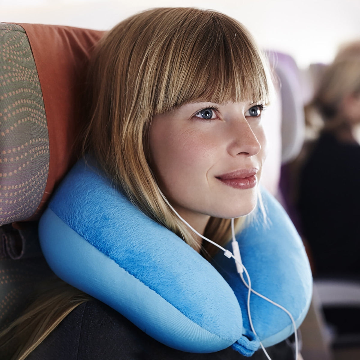 Memory Foam Travel Neck Pillow with Washable Cover and Adjustable Strap, Black - Image 6