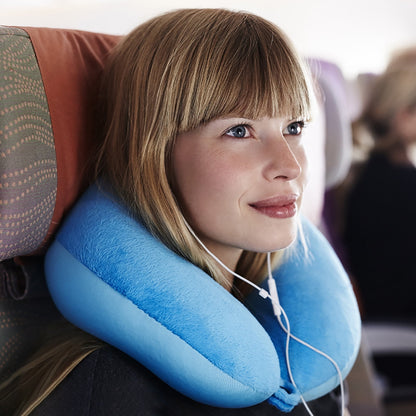 Memory Foam Travel Neck Pillow with Washable Cover and Adjustable Strap, Black - Image 6