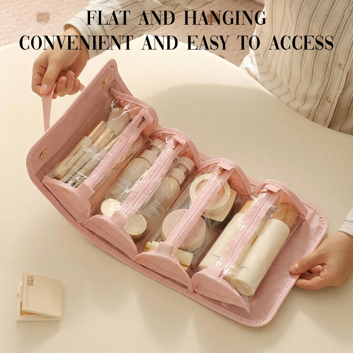 Expandable 4-in-1 Makeup and Toiletry Bag with Detachable Pockets, Pink - Image 4