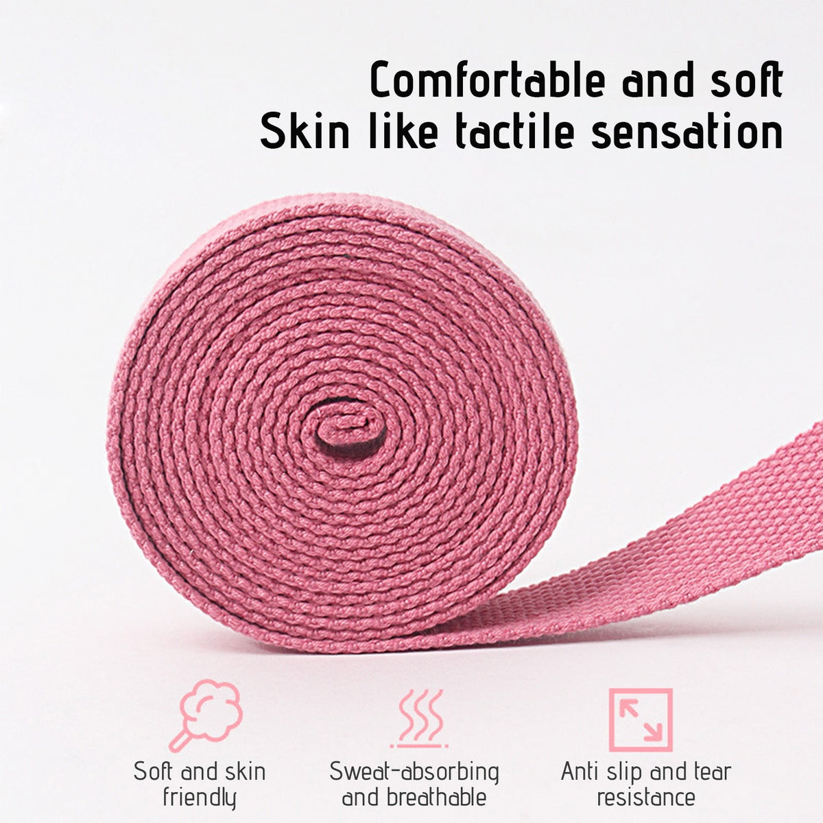 Cotton-Linen Yoga Strap with Double D-Ring Buckle, 98 in Non-Stretch Stretching Belt - Image 5