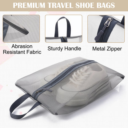 Breathable Nylon Shoe Bags with Zipper, 5-Pack Travel and Gym Pouches, 15.2 x 9.6 in - Image 3