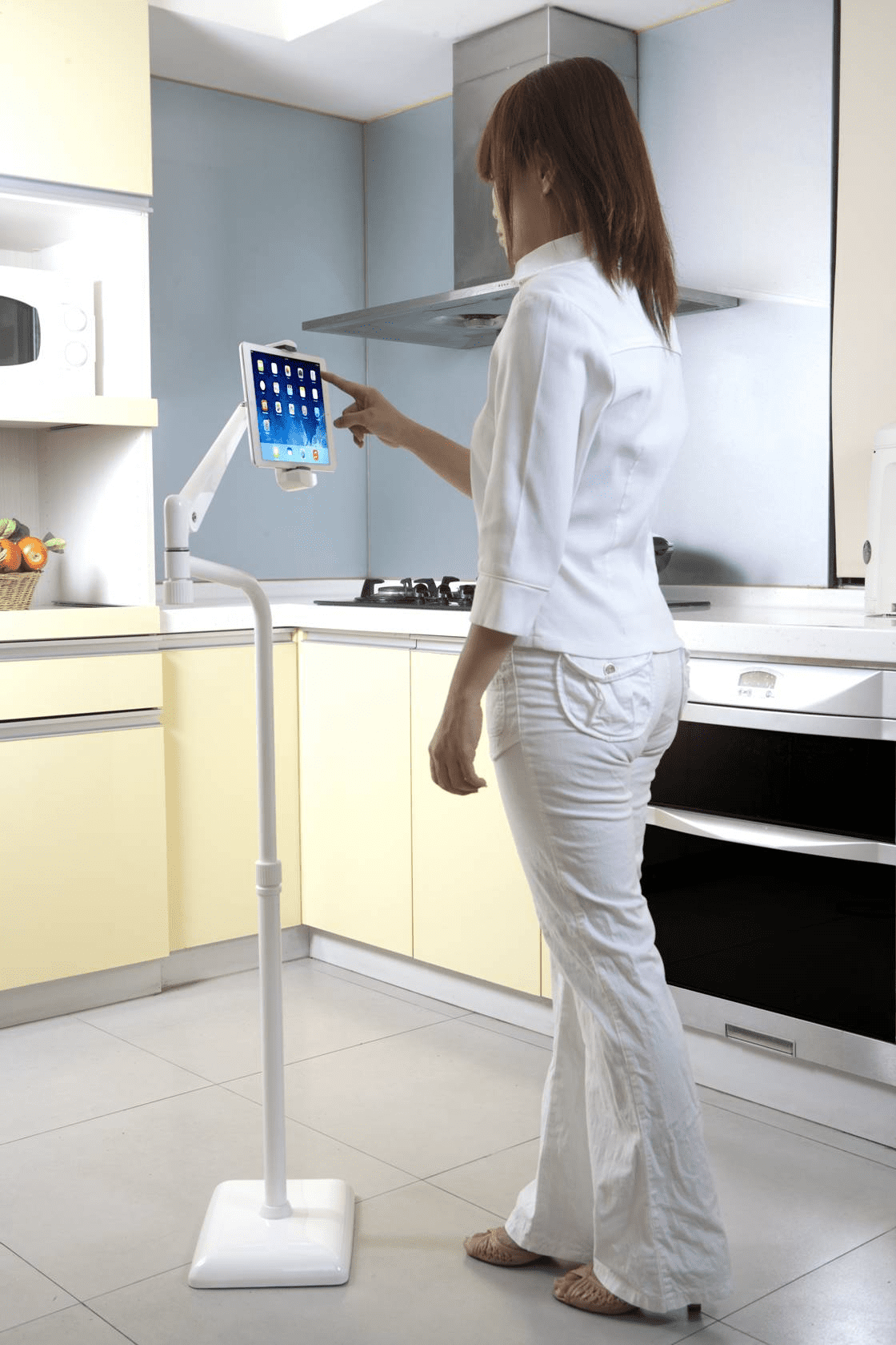 Height-Adjustable Tablet Floor Stand with 360° Gooseneck, White - Image 5