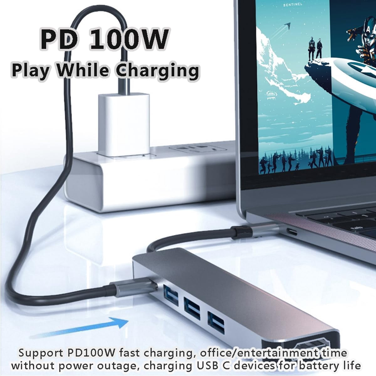 USB-C Hub 5-in-1 with 4K HDMI, 3 USB 3.0 Ports and 100 W Power Delivery - Image 5