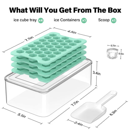 Mini Hexagonal Ice Cube Tray with Lid, Bin and Scoop, Green - Image 2