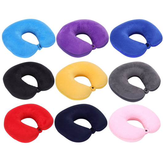 Memory Foam Travel Neck Pillow with Washable Cover and Adjustable Strap, Black