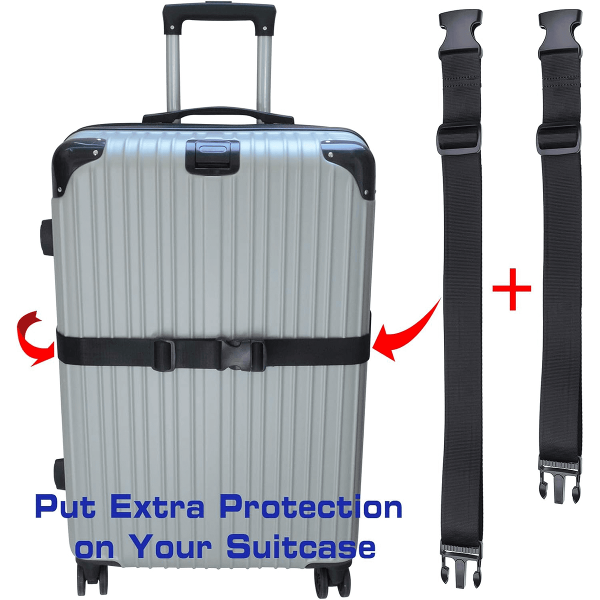 Adjustable Luggage Connector Straps, 3-Pack Heavy-Duty Nylon Suitcase Belts, Black - Image 5