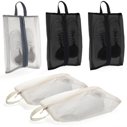 Breathable Nylon Shoe Bags with Zipper, 5-Pack Travel and Gym Pouches, 15.2 x 9.6 in