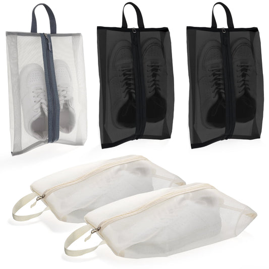 Breathable Nylon Shoe Bags with Zipper, 5-Pack Travel and Gym Pouches, 15.2 x 9.6 in