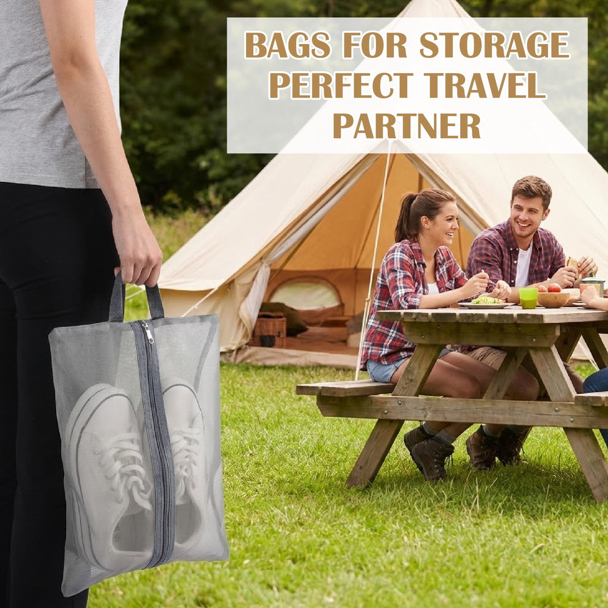 Breathable Nylon Shoe Bags with Zipper, 5-Pack Travel and Gym Pouches, 15.2 x 9.6 in - Image 6