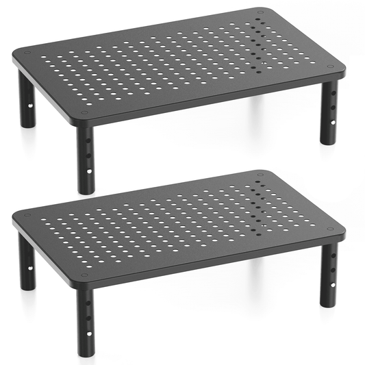 Metal Monitor Stand Risers, 2-Pack with 3 Adjustable Heights and Vented Platform