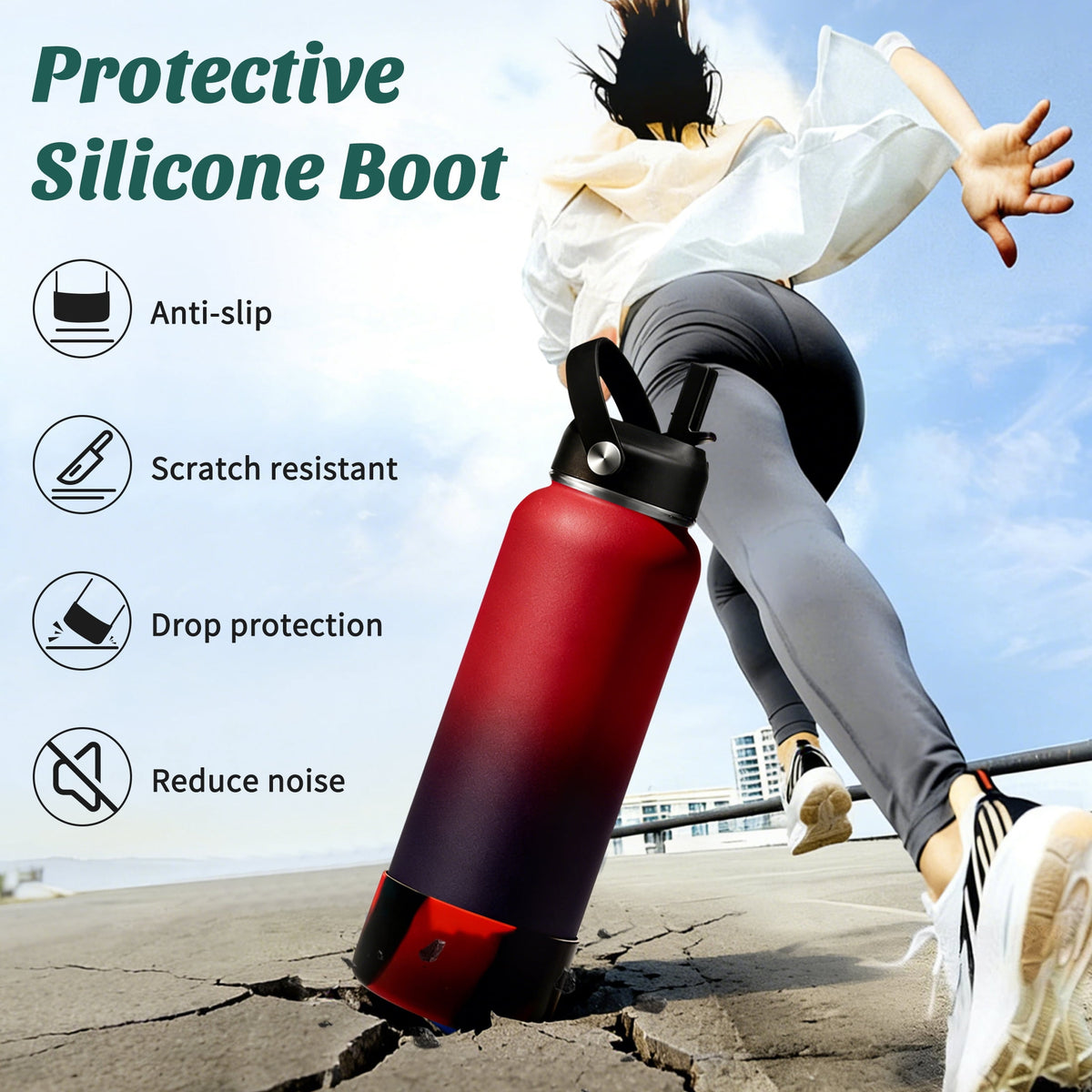 Insulated Water Bottle, 40 oz Stainless Steel with Straw Lid, Spout Lid and Boot - Image 6
