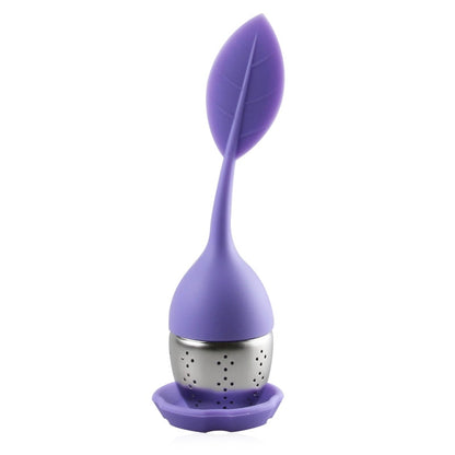 Silicone Tea Infuser with Stainless Steel Mesh Basket and Drip Tray, Purple