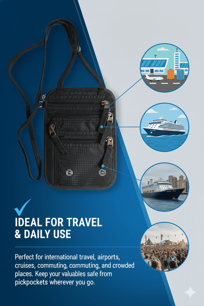 RFID-Blocking Neck Wallet, Slim Lightweight Passport and Card Pouch for Travel - Image 3