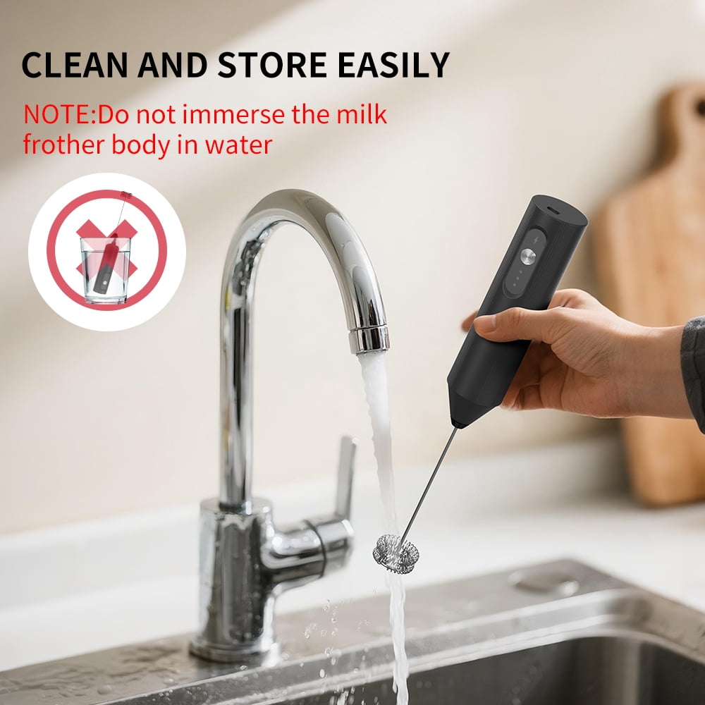 Handheld Milk Frother, USB-C Rechargeable with 3 Speeds and Double Whisk Head - Image 3