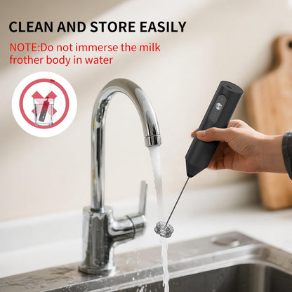 Handheld Milk Frother, USB-C Rechargeable with 3 Speeds and Double Whisk Head - Image 3
