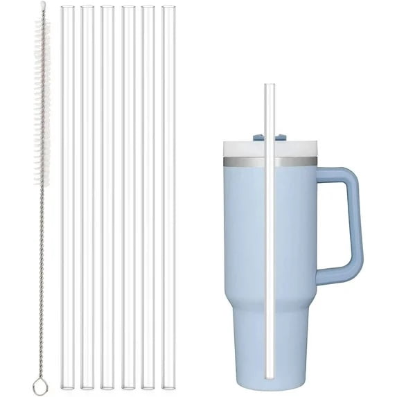 Replacement Straws for 40 oz and 30 oz Tumblers, 6-Pack with Cleaning Brush, Clear
