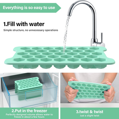 Mini Hexagonal Ice Cube Tray with Lid, Bin and Scoop, Green - Image 4