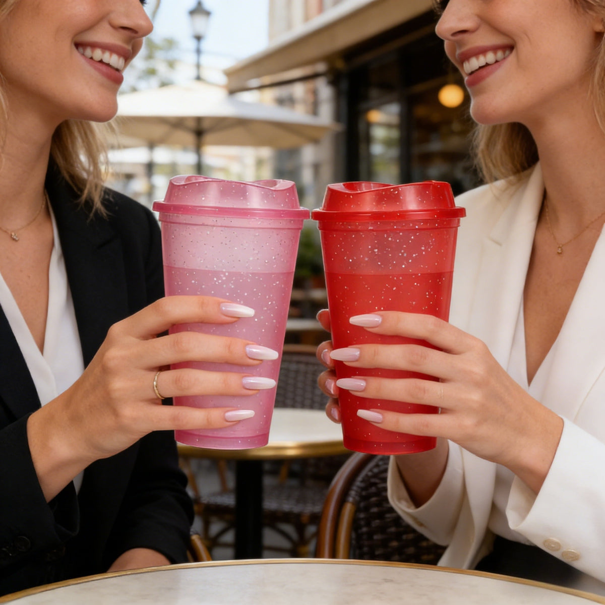Reusable Glitter Tumblers, 12-Pack 16 oz Plastic Cups with Lids and Straws - Image 2