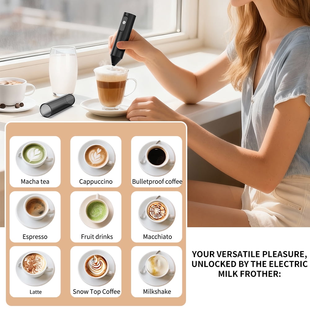 Handheld Milk Frother, USB-C Rechargeable with 3 Speeds and Double Whisk Head - Image 5