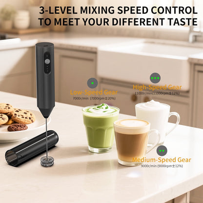 Handheld Milk Frother, USB-C Rechargeable with 3 Speeds and Double Whisk Head - Image 2