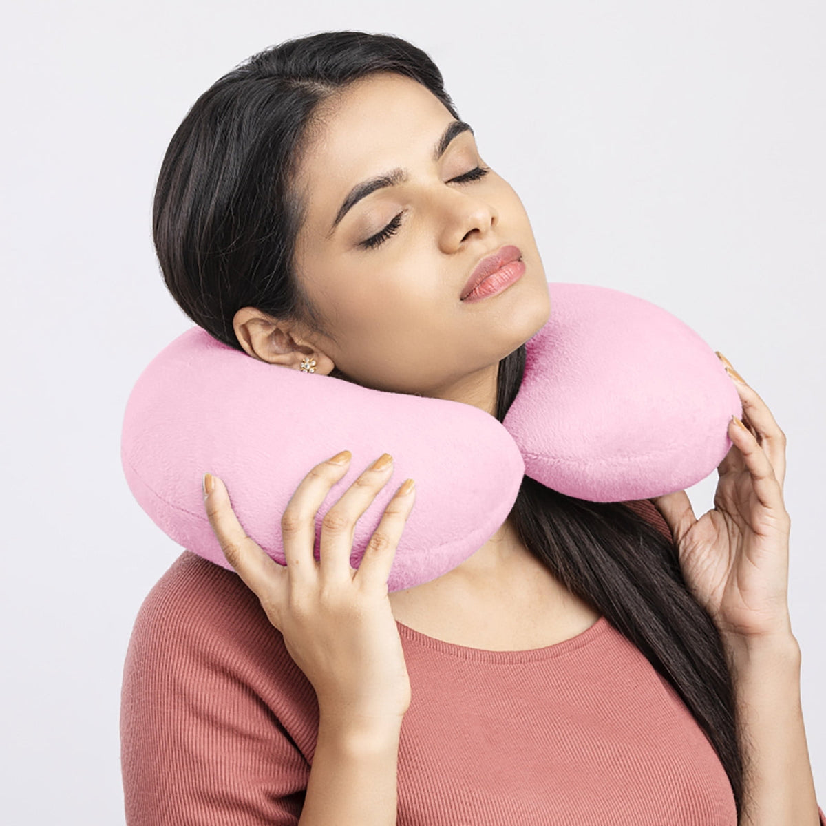 Memory Foam Travel Neck Pillow with Washable Cover and Adjustable Strap, Black - Image 4