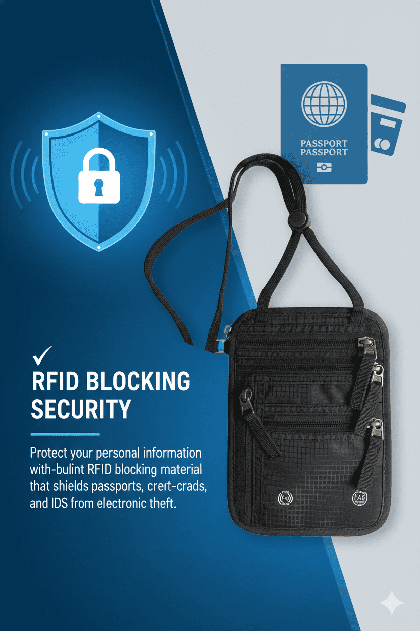 RFID-Blocking Neck Wallet, Slim Lightweight Passport and Card Pouch for Travel - Image 4