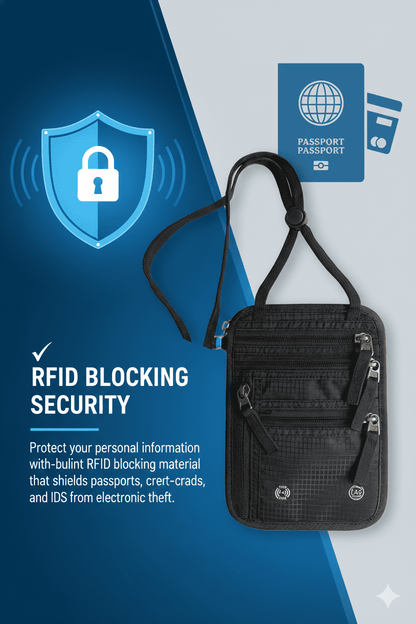 RFID-Blocking Neck Wallet, Slim Lightweight Passport and Card Pouch for Travel - Image 4
