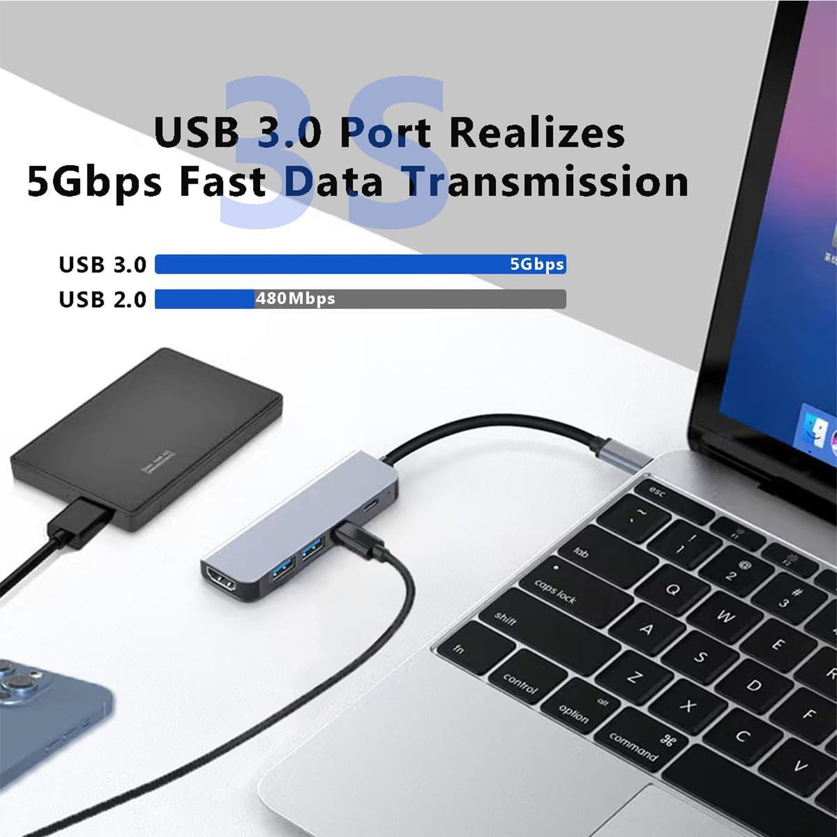 USB-C Hub 5-in-1 with 4K HDMI, 3 USB 3.0 Ports and 100 W Power Delivery - Image 6