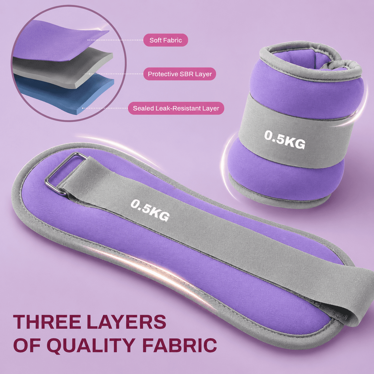 Adjustable Ankle and Wrist Weights, 1 lb Each (2 lb Pair), Purple and Grey - Image 3