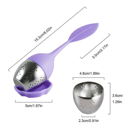 Silicone Tea Infuser with Stainless Steel Mesh Basket and Drip Tray, Purple - Image 5