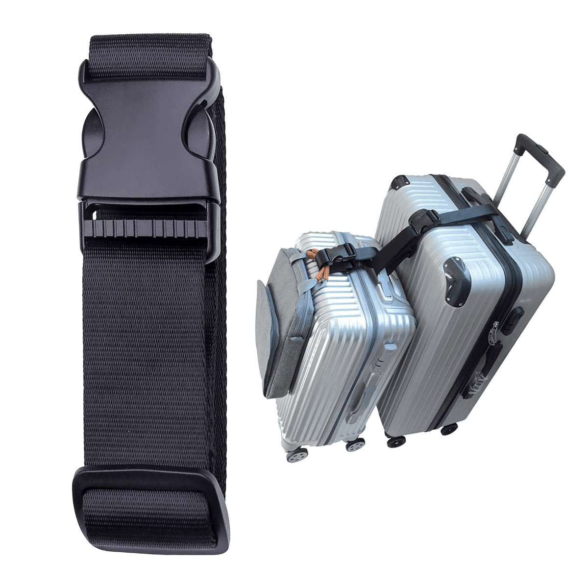 Adjustable Luggage Connector Straps, 3-Pack Heavy-Duty Nylon Suitcase Belts, Black - Image 3