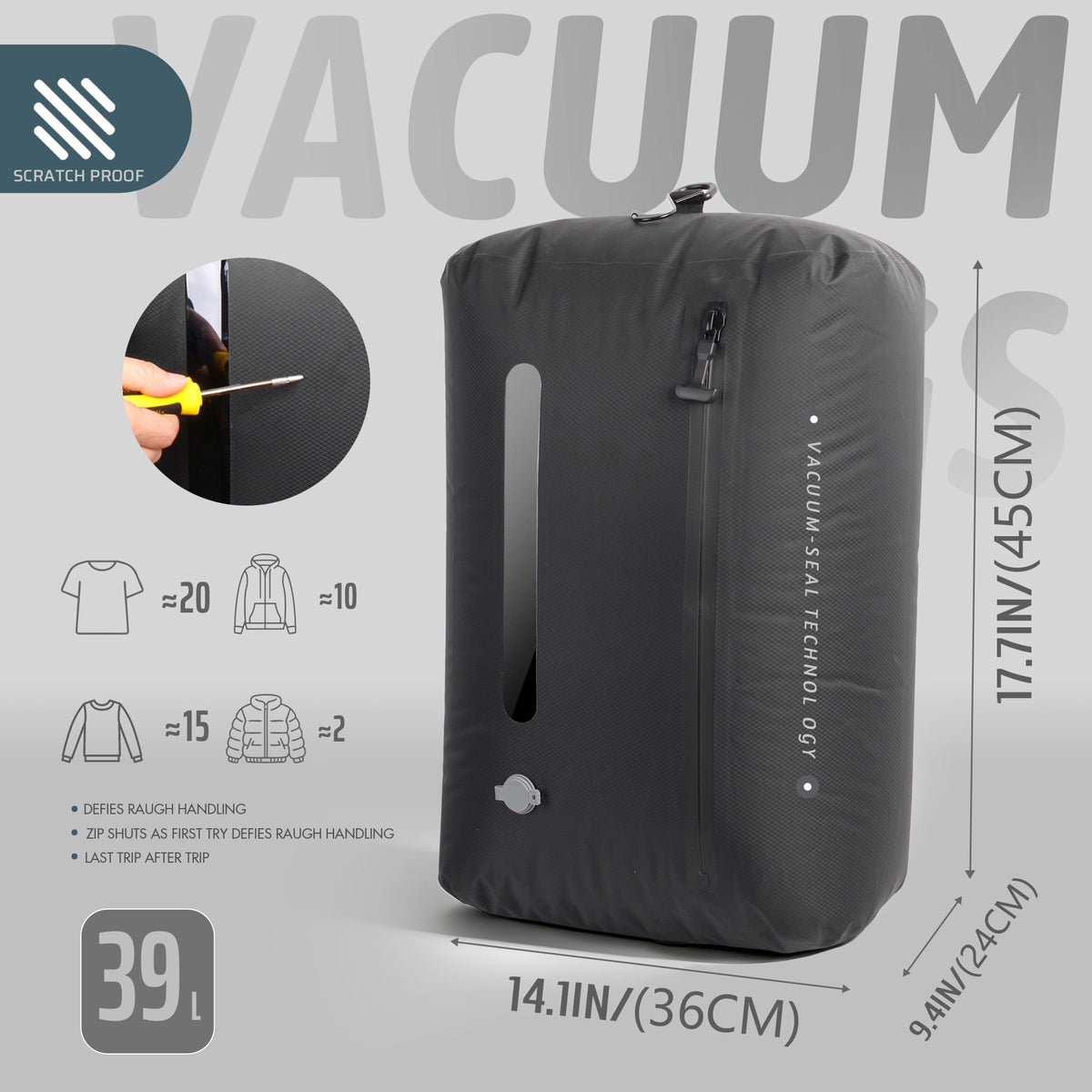 Travel Vacuum Compression Bags with Rechargeable Pump, 2-Pack 39 L Waterproof - Image 6