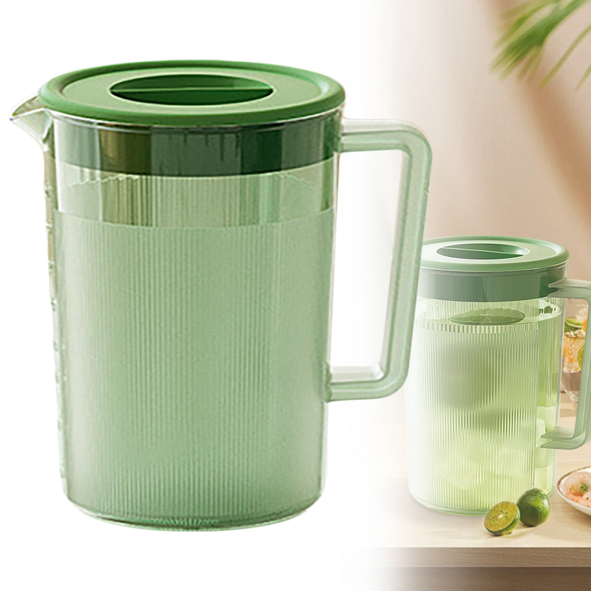 Half-Gallon Pitcher with Lid, 1.75 L BPA-Free Plastic Jug, Green - Image 2
