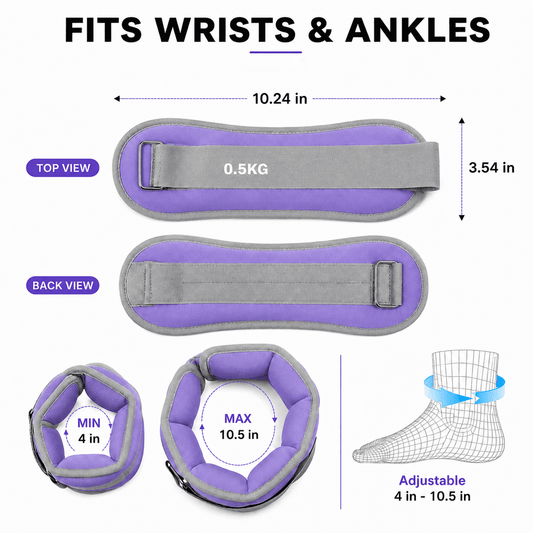 Adjustable Ankle and Wrist Weights, 1 lb Each (2 lb Pair), Purple and Grey - Image 2